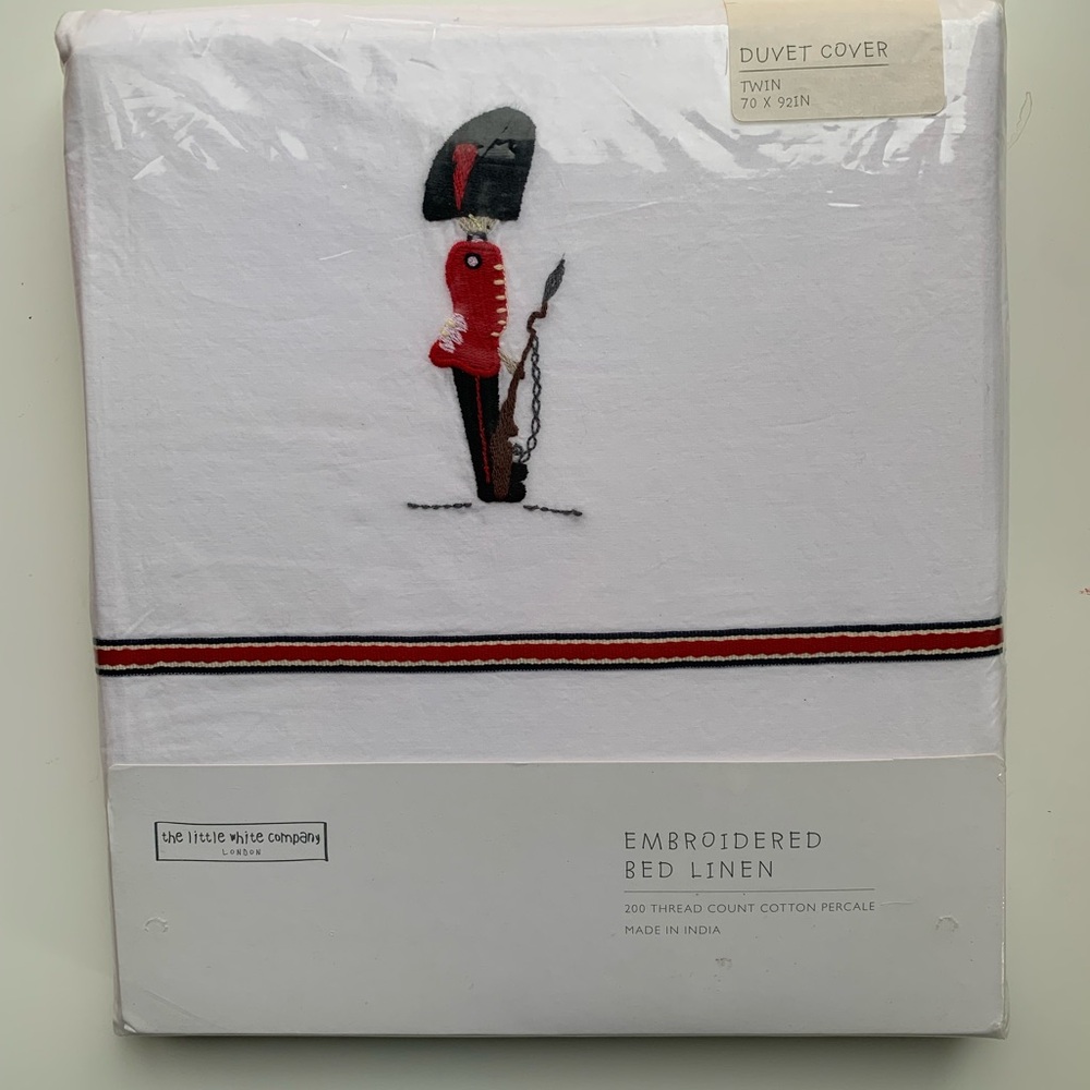 The Little White Company London Embroidered Twin Duvet Cover London Soldier Bus